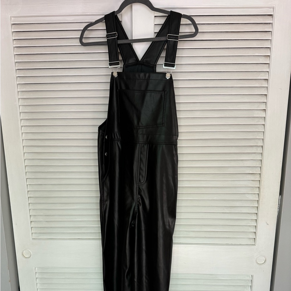 We wore what faux leather overalls